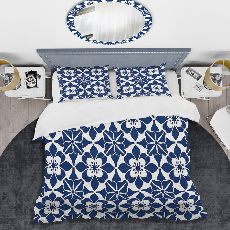 Ensemble de housse de couette transitionnel bleu et blanc, Housse de couette simple + 2 taies décoratives st