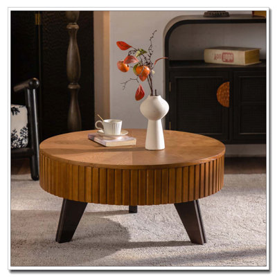 Table basse ronde rétro avec espace de rangement, idéale pour le salon et le bureau