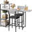 Dining Table Set for 2, 3-Piece Expandable Bar Table and Chairs Set, with Storage Shelves and Wine Rack, Small Kitchen Dining Set, Apartment-1355720297
