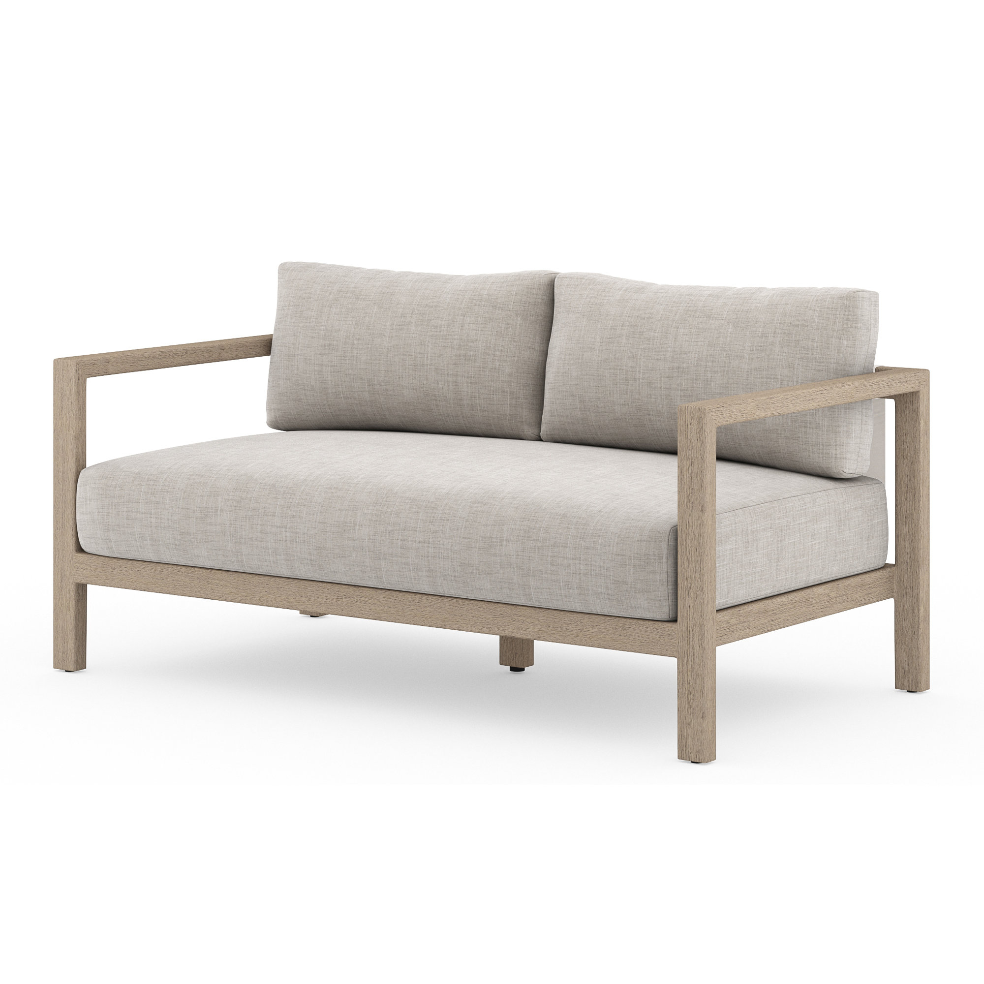 Cavani 59.75'' Wide Teak Loveseat with Cushions, Stone Gray, Washed Brown