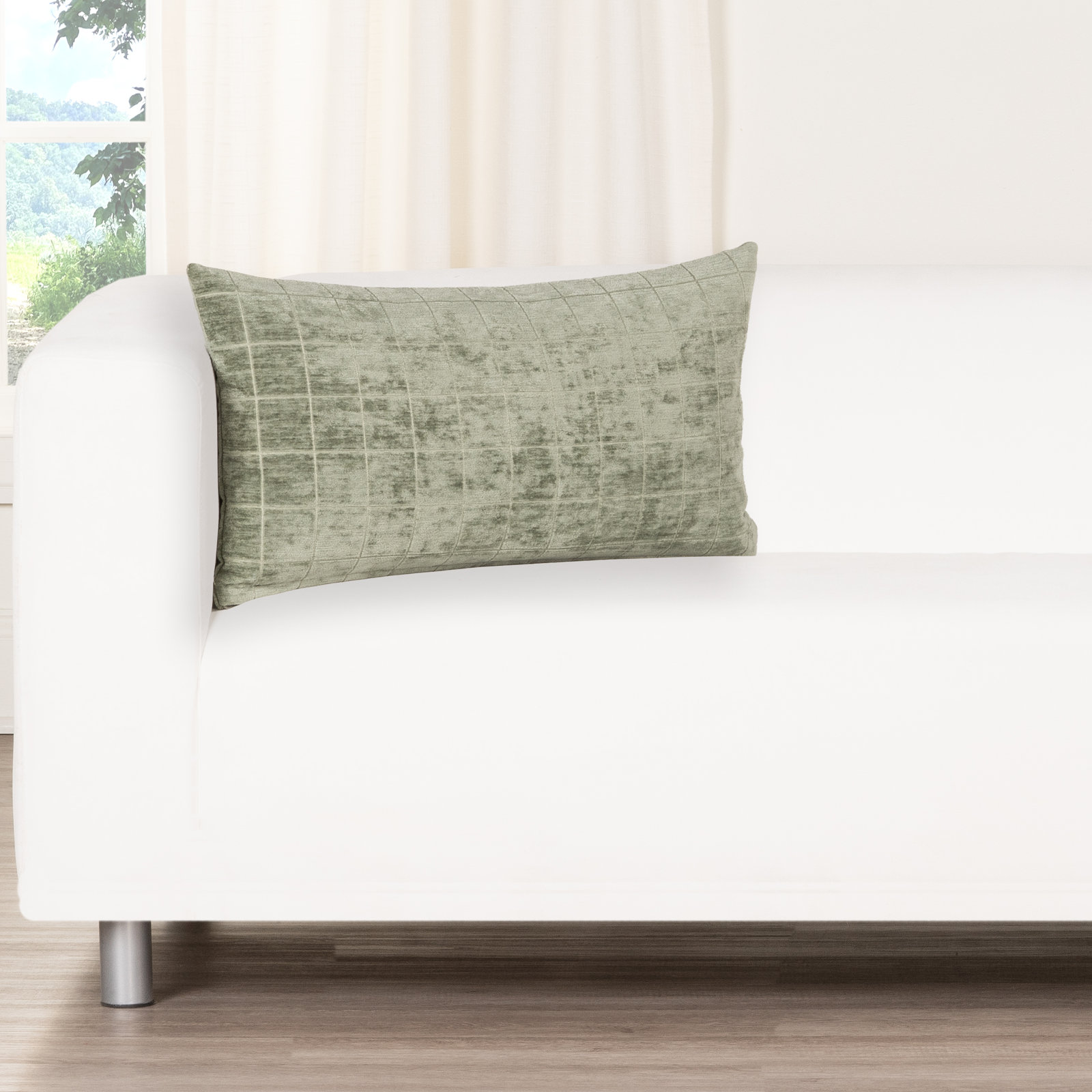 Throw Pillow, Polyester, 12"H x 21"W, Laurel Green Block