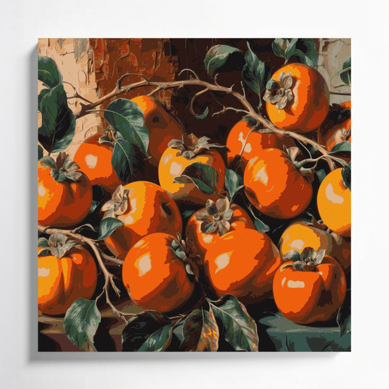 Art sur toile noir Fruit kaki, H 12 po x l 12 po
