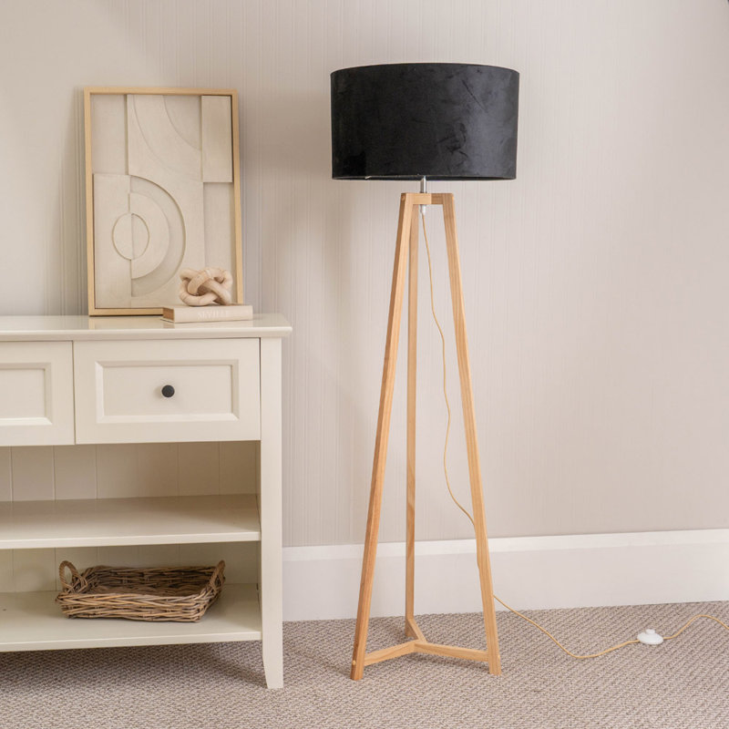 Rhavyn 148cm Traditional Floor Lamp, Natural, Black