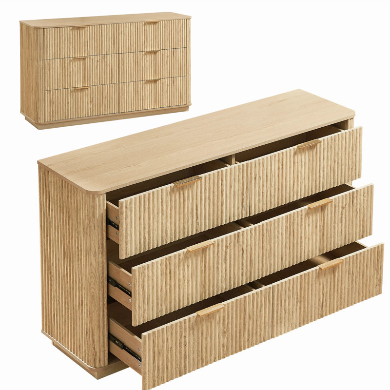 Commode 6 tiroirs 55 po, Chêne