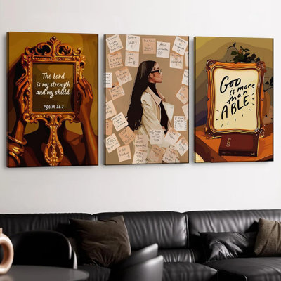 3Pcs Black Girl Canvas Wall Art African American Painting Picture Wall Decor Fashion Abstract Black Woman Poster Print Artwork Living Room Bedroom For Home Decoration 16X24in