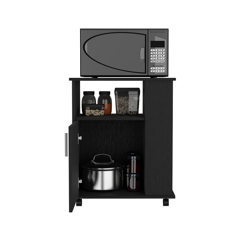 Armoire à micro-ondes inférieure Kit, une porte, trois tablettes latérales, Noir, noir, noir, noir