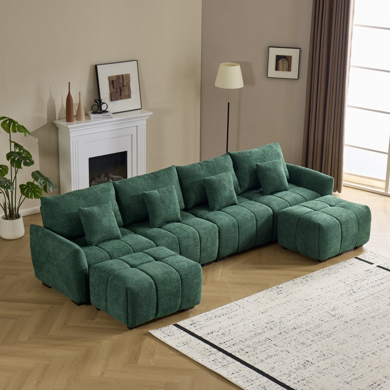 Canapé modulaire capitonné en forme de U 140 pièces l 140 po, Boucle verte