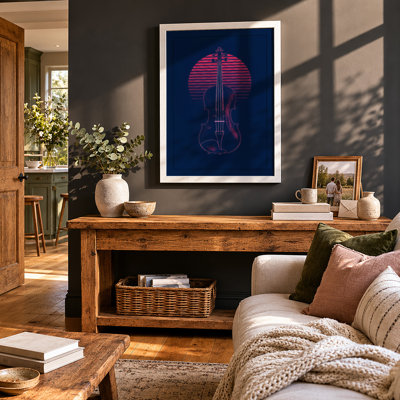 Violin with Rising Sun Modern - Framed Print