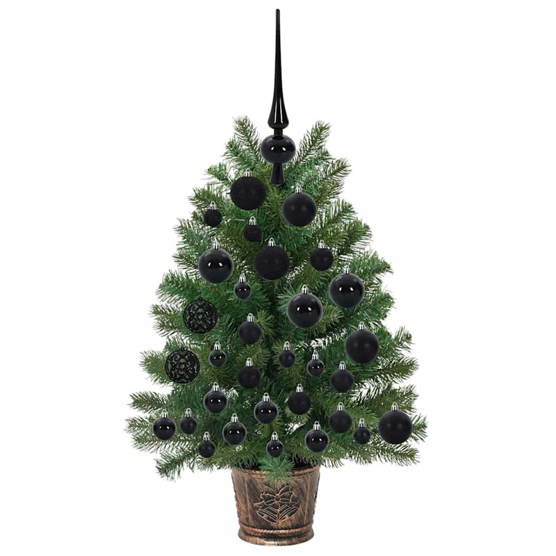  Artificial Christmas Tree with 150 LEDs Green PE and PVC, 2.46' H, Black