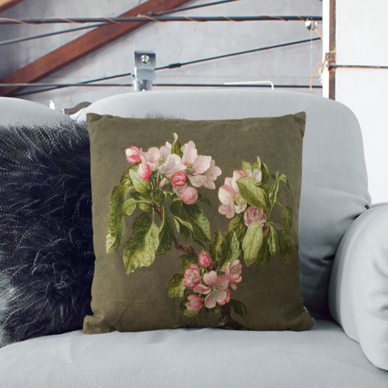 Apple Blossom Flowers Square Throw Cushion, 55cm H x 55cm W x 20cm D, Stone