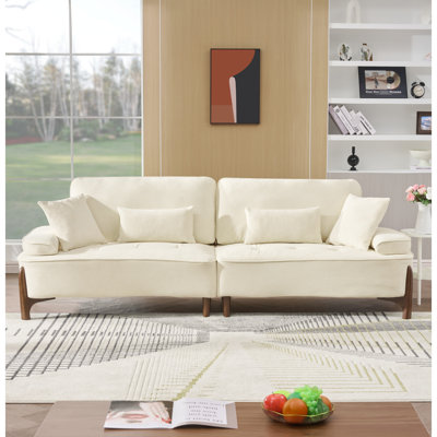 Canapé profond de 262 cm avec coussins. Assise spacieuse de 61 cm, coussins hauts. Tissu doux. Structure en bois. 3, beige. Design contemporain. Montage facile. Capacité de charge de 272 kg. Matériau respirant.