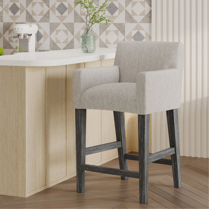 Tabouret de comptoir rembourré de 26 pouces, Gris, Noir