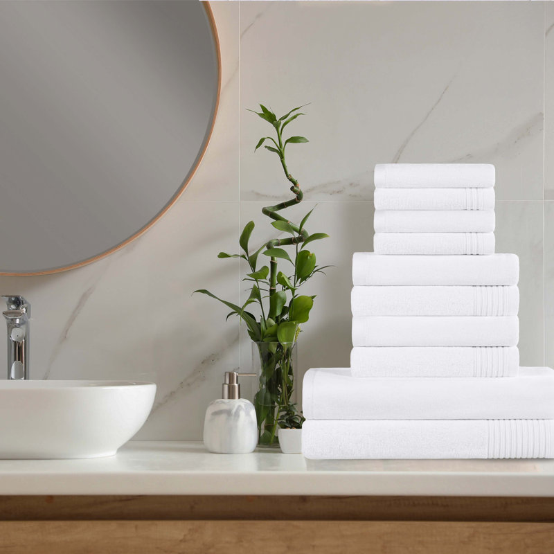 Ensemble de serviettes 10 pièces Kreager 500 g / m² 100% coton à séchage rapide, Blanc, Ensemble de 10 serviettes
