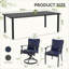 Ensemble de salle à manger en métal noir 9 pièces avec table rectangulaire, 2 chaises pivotantes et coussins bleus Maynard-122878552