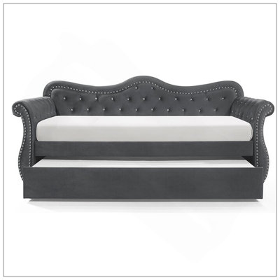Lit de jour rembourré en velours luxueux avec couchette, structure en bois durable et capitonnage en cristal élégant pour une élégance moderne.