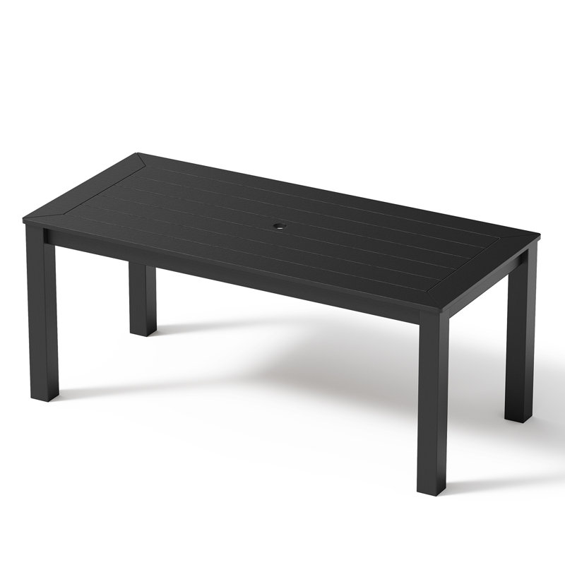 Table de salle à manger d'extérieur 68,9 "avec trou pour parasol, Black