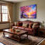 «Vibrant Impressionistic Flowering Tree Sunset Lake Landscape», impression sur toile tendue-129450259