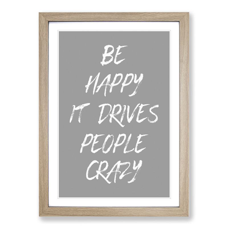 Be Happy - Picture Frame Typography, 65cm H x 48cm W x 2cm D, Oak