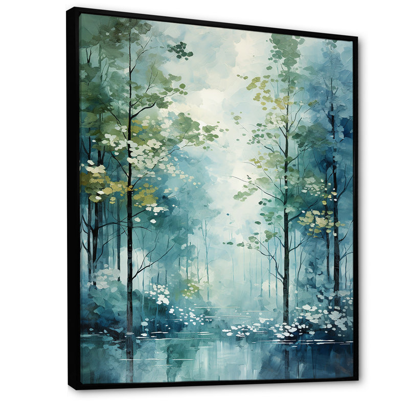 Tranquil Shadows Green Forest - reproduction sur toile, Cadre flottant noir, H 44 po x l 34 po x P 1,5 po