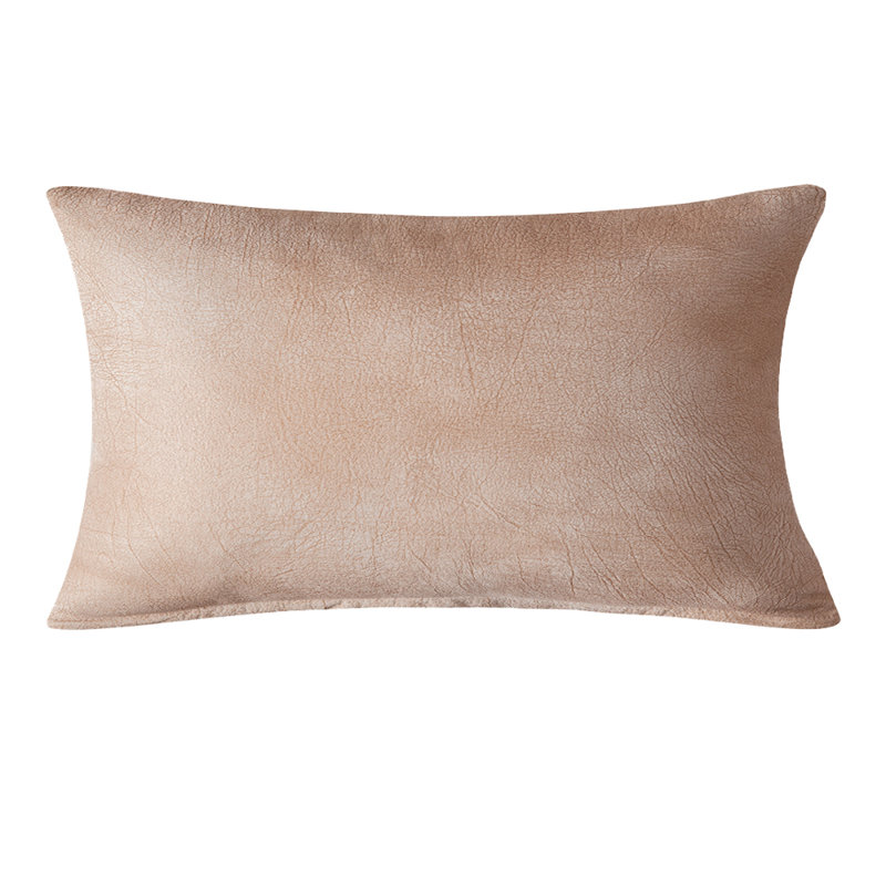 Solid Colour Faux Leather Reversible Throw Pillow, Beige, 14"H x 20"W, Polyester/Polyfill