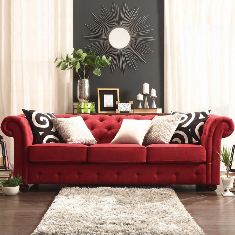 Canapé en tissu American Country, H 31,5 po x l 82,68 po x P 35,43 po, Rouge, 3
