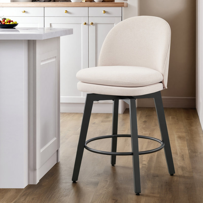 Tabouret de comptoir pivotant rembourré Mckenli, Crème, 1