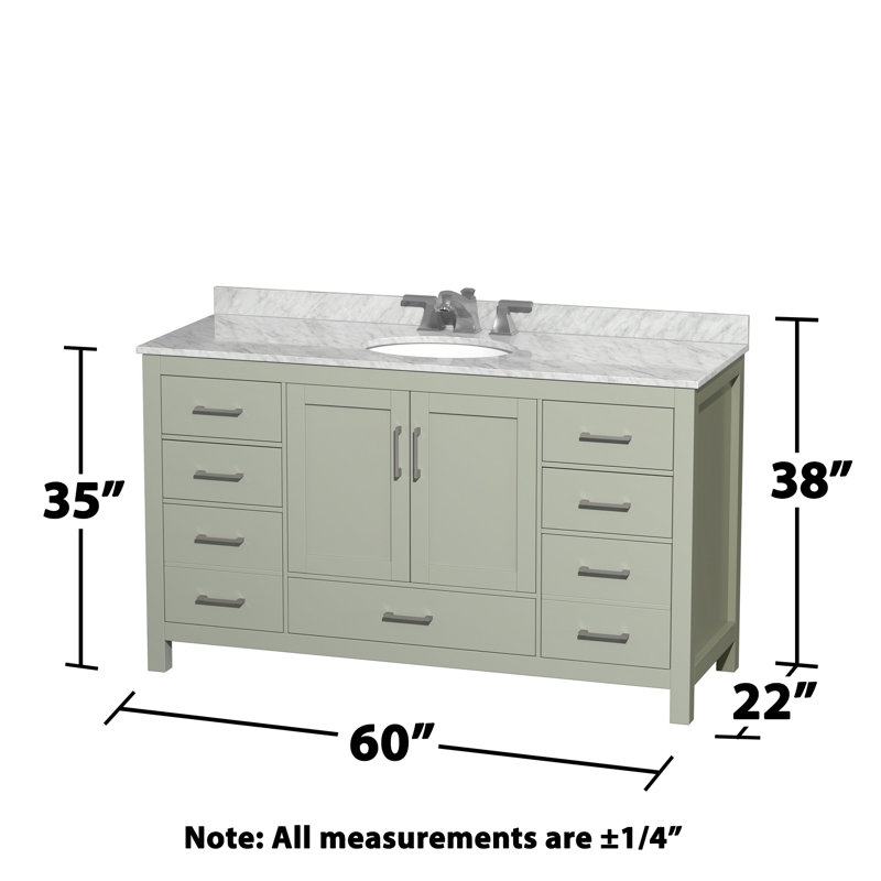 Sheffield 60" Freestanding Single Bathroom Vanity with Marble Top, Light Green