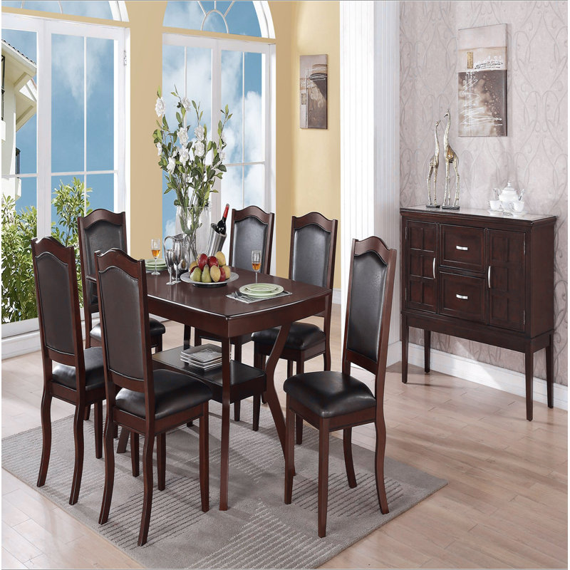 Table de salle à manger d'apparence formelle avec 12 chaises et 6 chaises d'appoint en bois massif au fini espresso 7 pièces