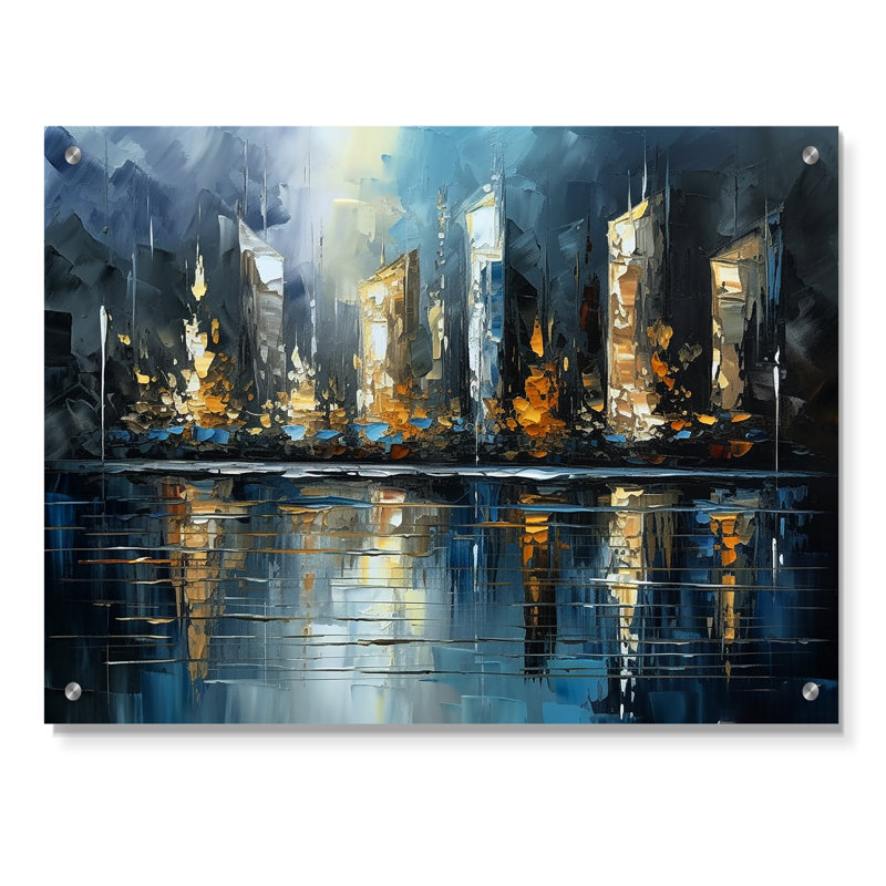 Abstract City Skyline3 - Art mural en acrylique pour la cuisine, H 12 po x l 20 po
