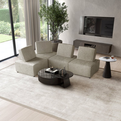 4-Piece Beige Velvet Modular Chair & Corner Set