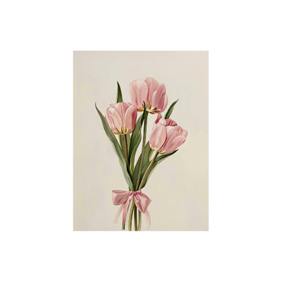 Pink Bow Tulip Flowers,Built-In Back Wood Frame, Canvas Wall Art, 24W X 36L