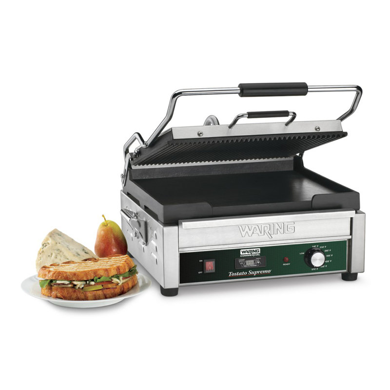 Waring 14.5 in. Cast Iron Non Stick Electric Grill Sandwich Maker & Panini Press with Lid