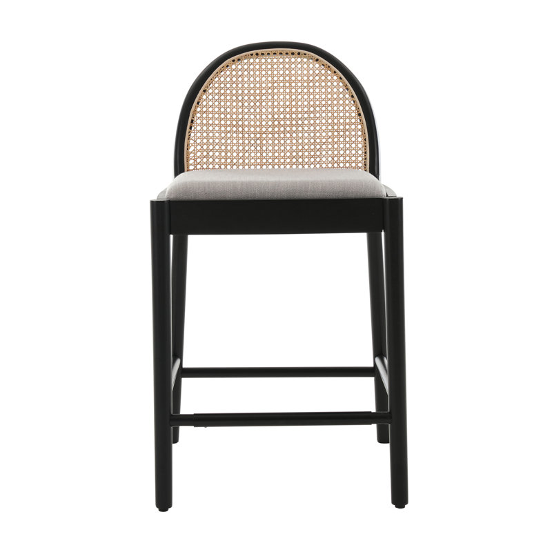 Gray and Black Rattan Backrest Wood Frame Counter Stools, Set of 2