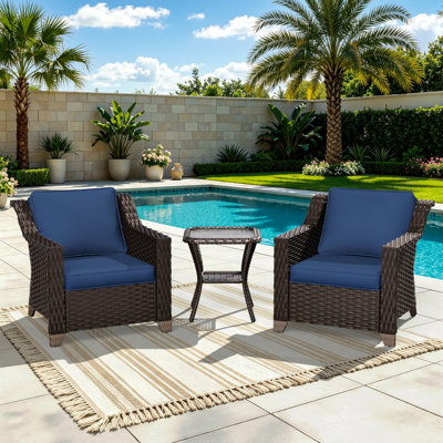 3-Piece Outdoor Rattan Wicker Conversation Set, Patio Furniture with 2 Armchairs, Removable Cushions & Tempered Glass Side Table, Weather-Resistant Garden Seating for Backyard, Porch, and Poolside