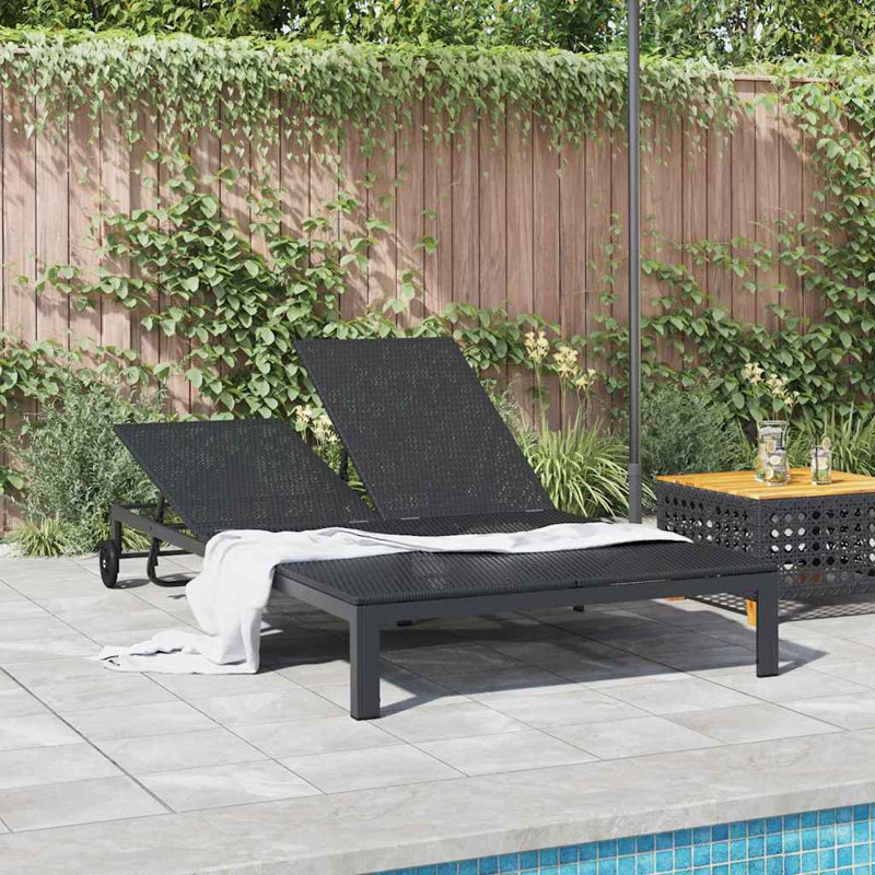 Lit de bronzage en poly rotin noir, Black