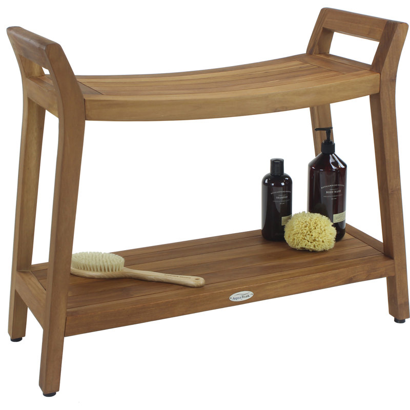 Banc de douche breveté Asia Ascend Estate en teck avec hauteur et tablette élevées