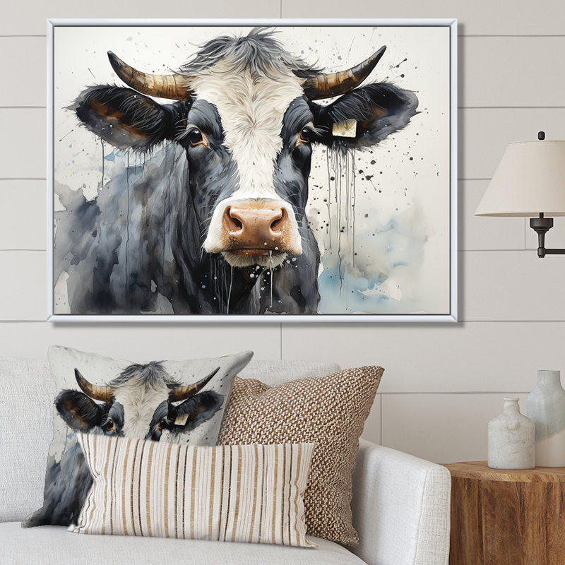 Beau portrait de bouvier noir et blanc - impressions sur toile, Cadre naturel flottant, H 34 po x l 44 po x P 1,5 po