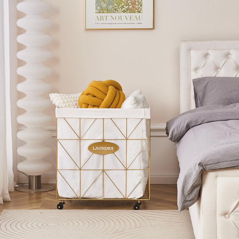 Collapsible Rolling Laundry Hamper, Gold, 24.8" H x 12.8" W x 22.8" D