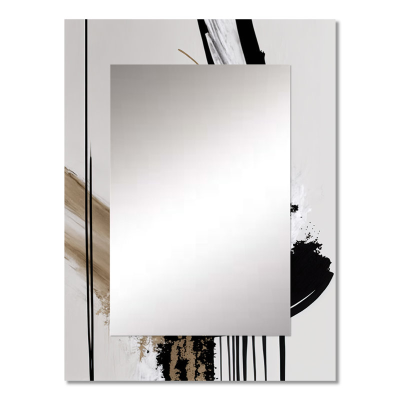 Golden Minimalist Abstract IV - Abstract Decorative Mirror, Black Wall Mirror, Printed Metal Art, 32" x 24"