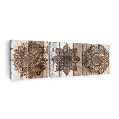 Ensemble de 3 mandalas sur bois sur toile