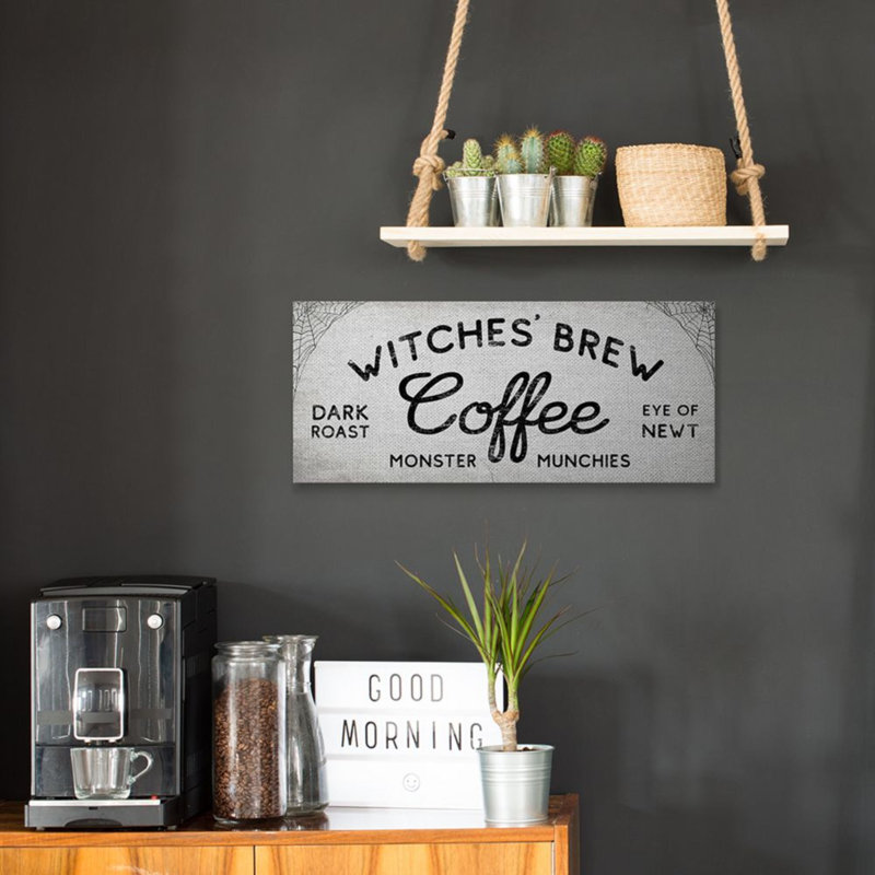 Reproduction d’Halloween charmante « Brew coffee » par Daphne Polselli-impression d’art graphique, Wrapped Canvas