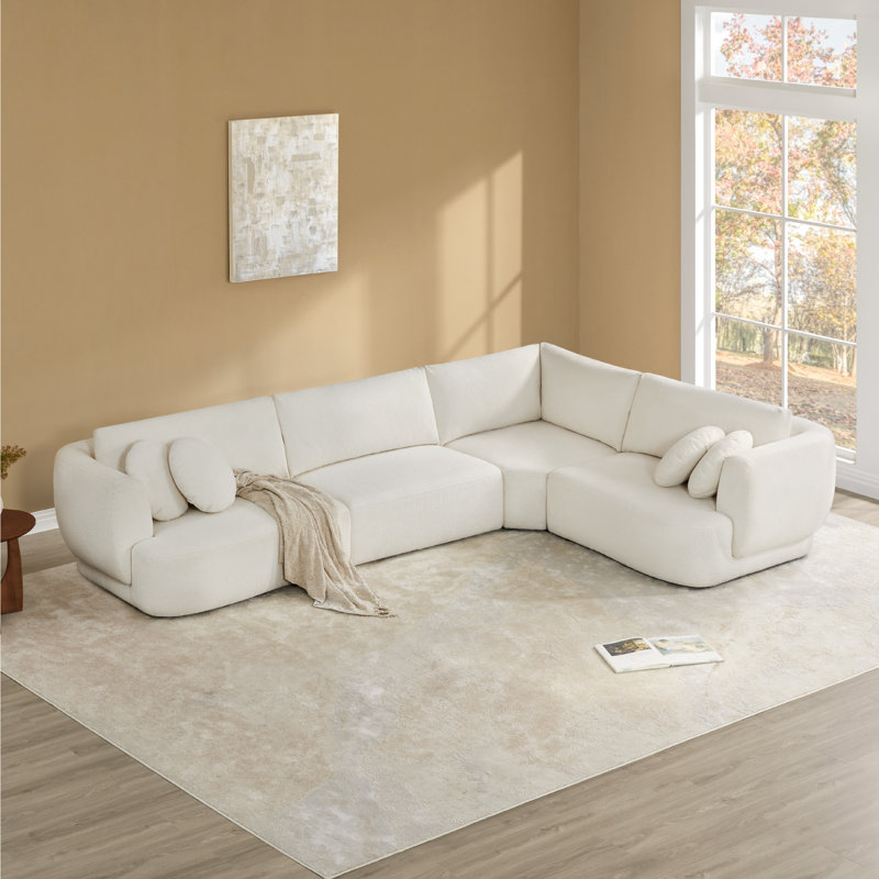 Aneika 140''W 4-Piece Curved Modular Oversized Sectional, Cream Polyester