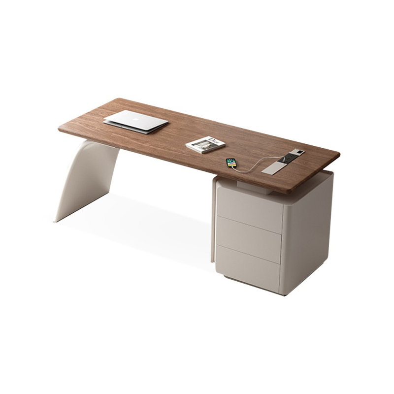 Nut-brown+Beige Rectangular Solid + Manufactured Wood with 3 drawers desk, 29.53" H x 62.99" W x 27.56" D, Right Hand Return