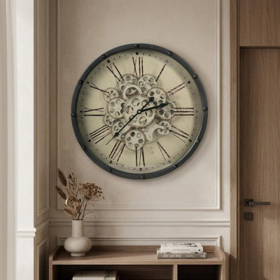 Divante 18" Black and Ivory Vintage Gear Industrial Wall Clock