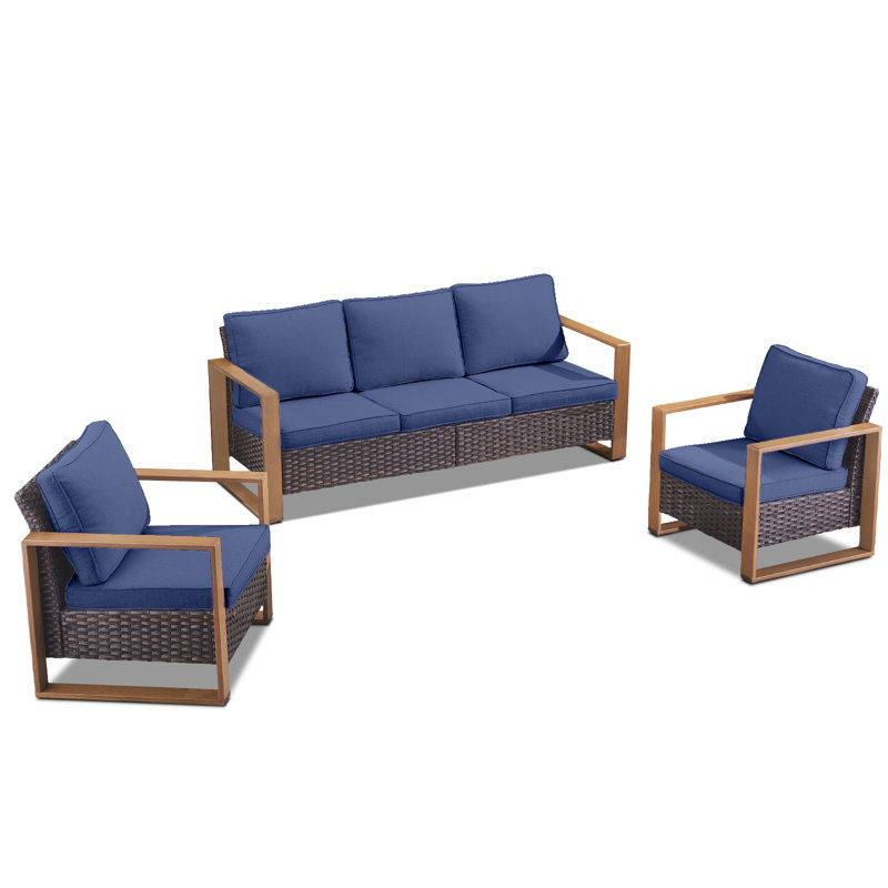 Kelyse Wicker 5 - Person Patio Conversation Set with Cushions, Blue, Brown