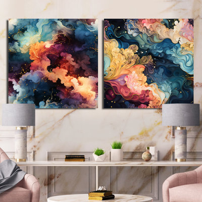 Cynthea - Ensemble de 2 collages abstraits carrés