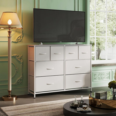 Commode pour chambre à coucher avec 8 tiroirs, commode large en tissu pour le rangement et l'organisation, commodes de chambre à coucher, commode pour le salon, placard, couloir, blanc
