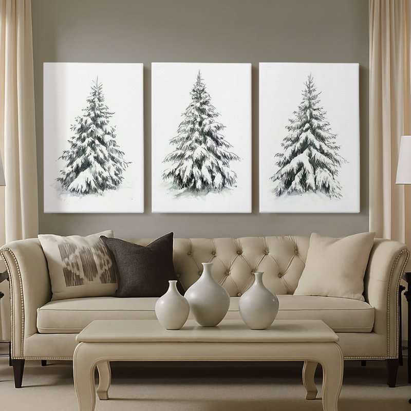 Christmas Holiday Art VI - Toile tendue avec châssis sur mesure - 3 pièces, H 12 po x l 24 po
