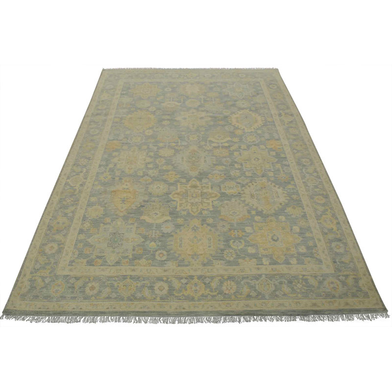 Tapis oriental en laine gris moderne noué à la main 9 pi 3 po x 11 pi Anatolia