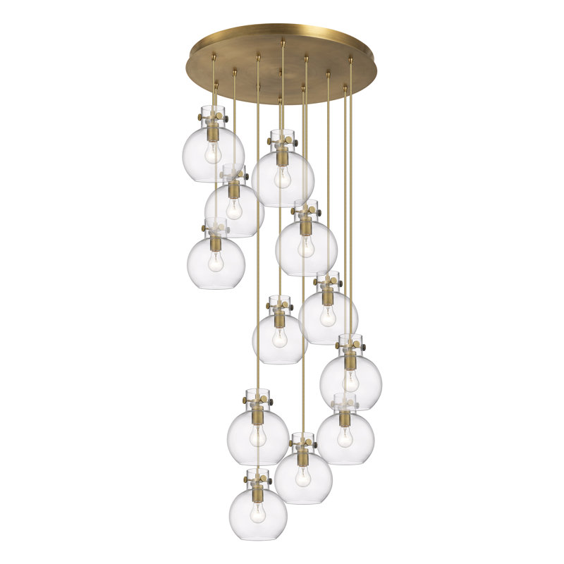 Luminaire suspendu sphère 12 lumières Amrith, Laiton brossé, Transparent